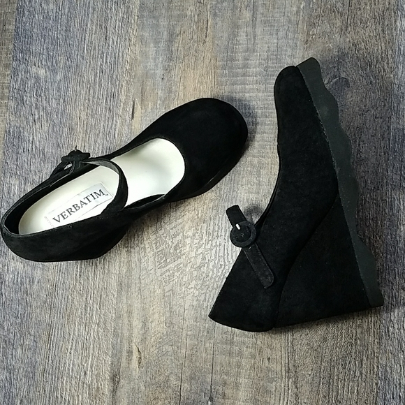 VERBATIM  Maryjane 6.5 platform BLACK  Suede Leather Covered buckle - Picture 1 of 16